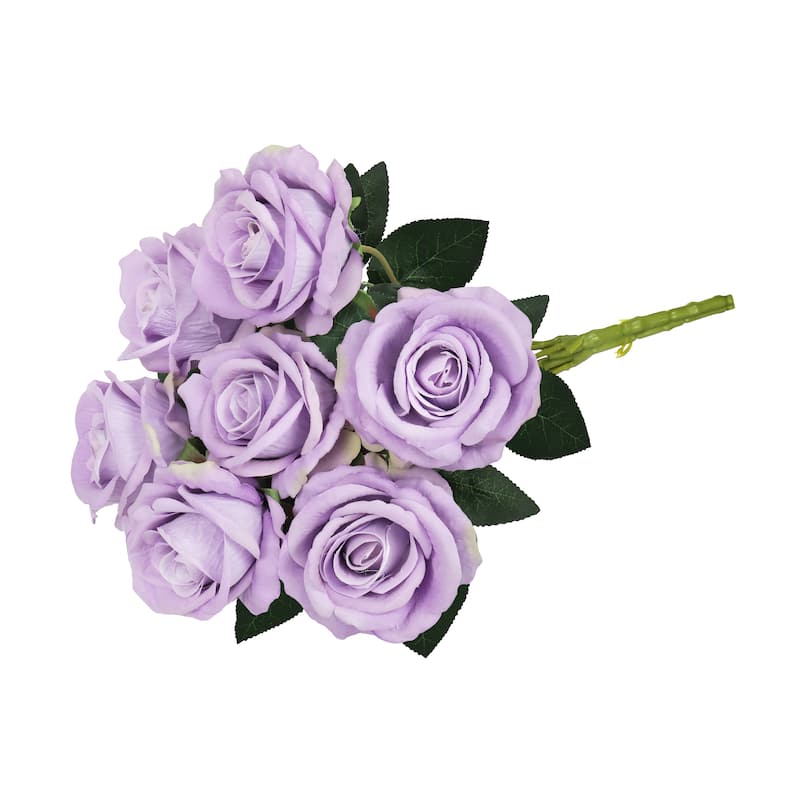 Set of 2 Lavender Artificial Velvet Rose Flower Stem Bush Bouquet 16in - 16" L x 11" W x 11" DP