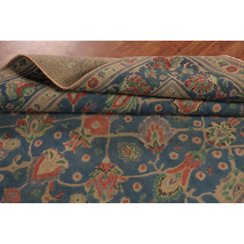 Blue Floral Tabriz Persian Area Rug Hand-Knotted Wool Carpet - 6'2"x 9'9"