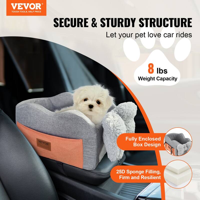 Console Dog Car Seat, Center Console Dog Booster Seat for Small Dog, Pet Car Seat for Car Armrest with Clip-On Leash