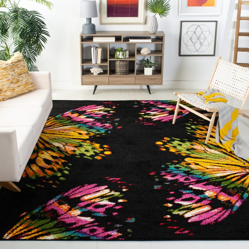 SAFAVIEH Fiesta Shag Asla Abstract Rug - 6'7" x 9'2" - Black/Yellow