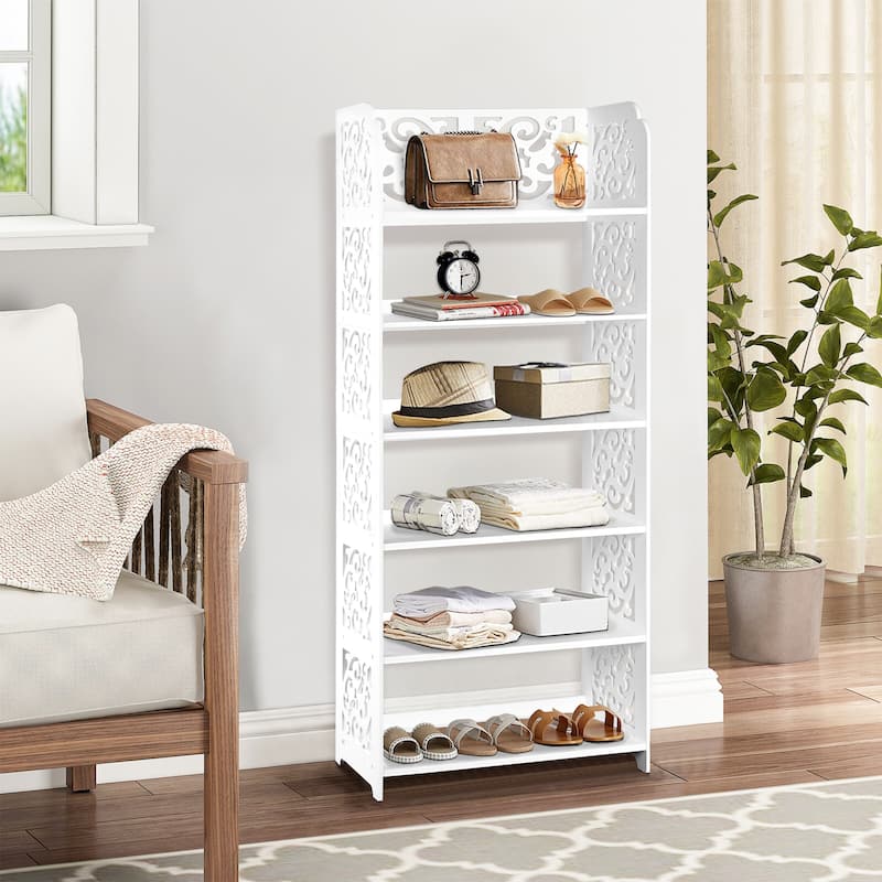 HELLO LAURA Versatile 6-Tier Wood-Plastic Shoe Rack Shoes Tower 18 Of Pairs Of Shoe White Finish - White