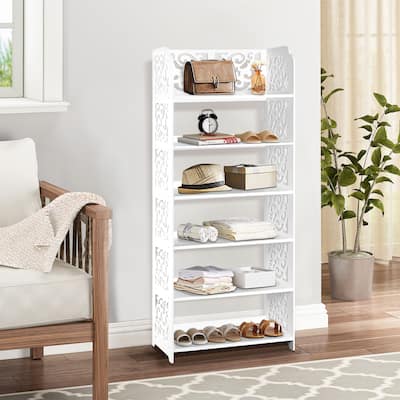 HELLO LAURA Versatile 6-Tier Wood-Plastic Shoe Rack Shoes Tower 18 Of Pairs Of Shoe White Finish