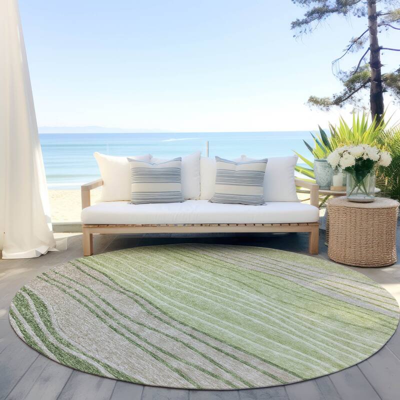 Machine Washable Indoor/ Outdoor Chantille Modern Stripes Rug - Aloe - 8' x 8'