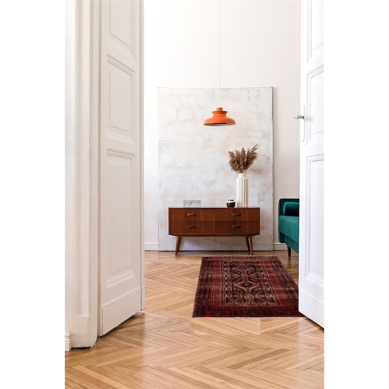 ECARPETGALLERY Hand-knotted Baluch Black, Red Wool Rug - 2'10 x 5'10