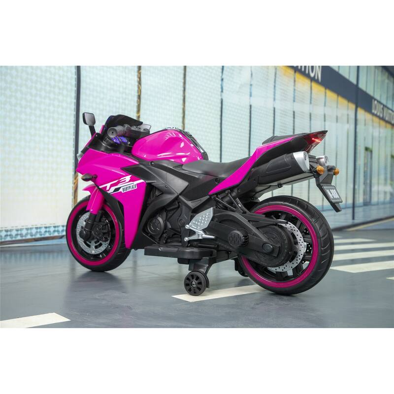 12V7AH Kids Electric Motorcycle with Hand Throttle, Lighting Wheels, Music & Safety Training Wheels