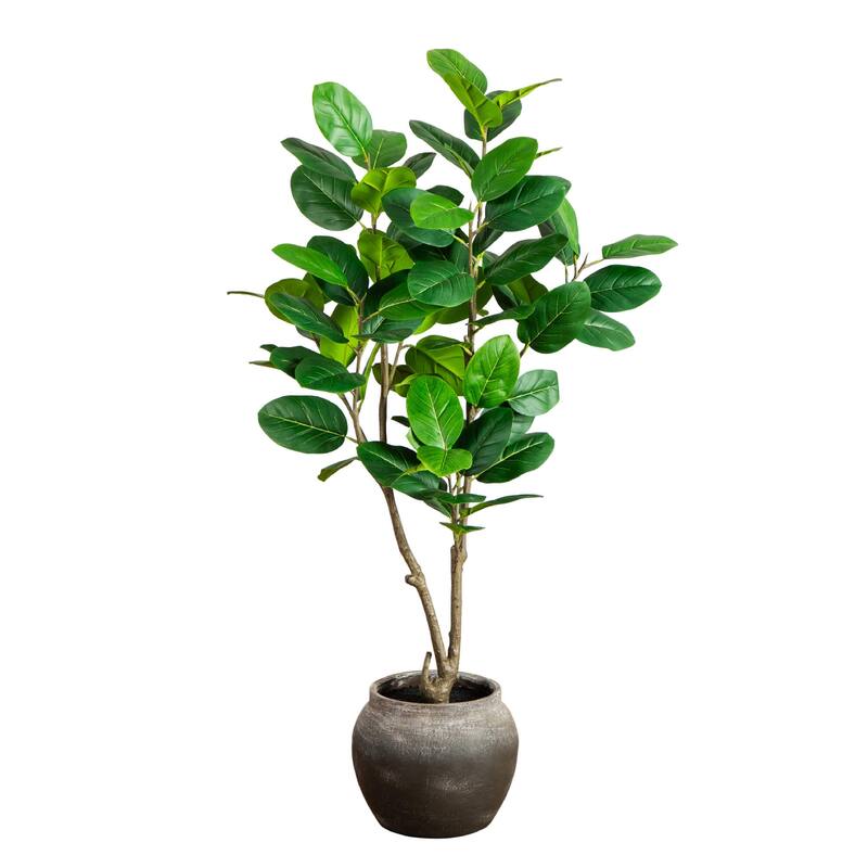 4-ft Artificial Audrey Ficus Tree in Rustic Decorative Planter - Green