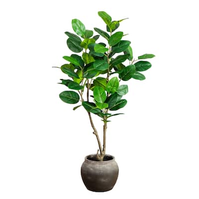 4-ft Artificial Audrey Ficus Tree in Rustic Decorative Planter - Green