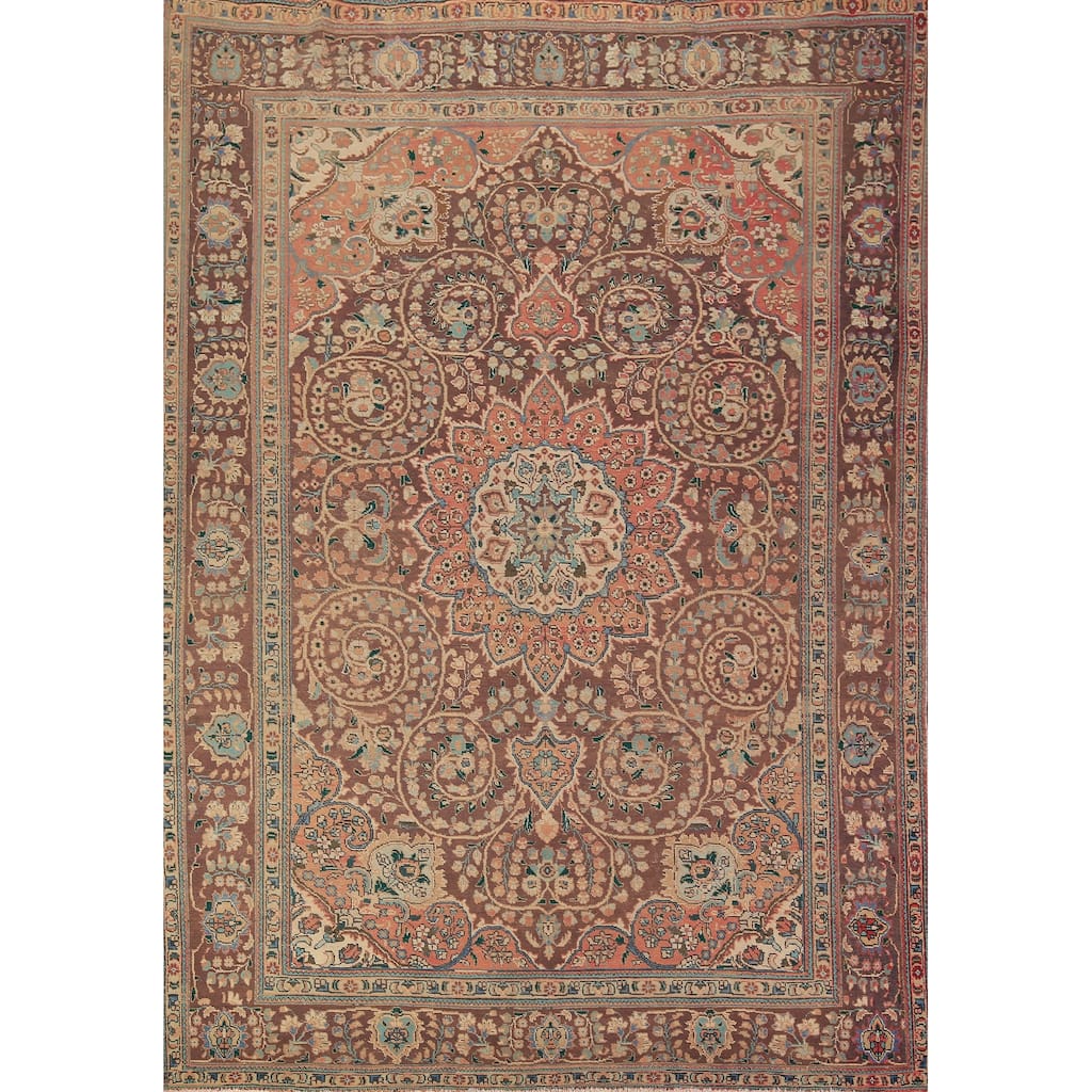 Tabriz Persian Vintage Area Rug Handmade Bedroom Brown Wool Carpet - 8'3" x 11'5"
