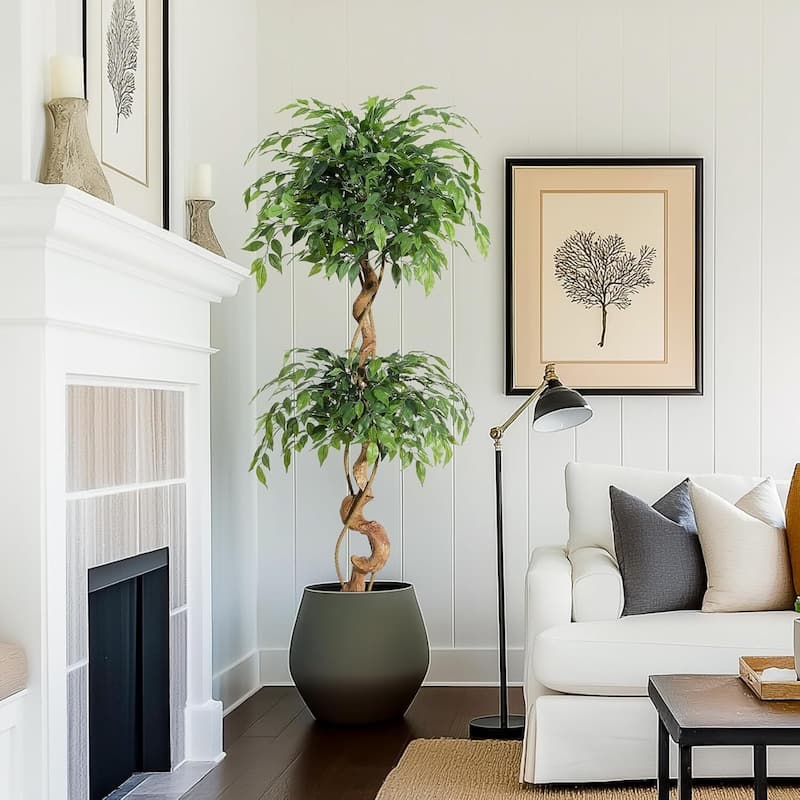 Artificial Faux Silk Ficus Tree with Curved Trunks for Indoor Home Decor - 5 ft
