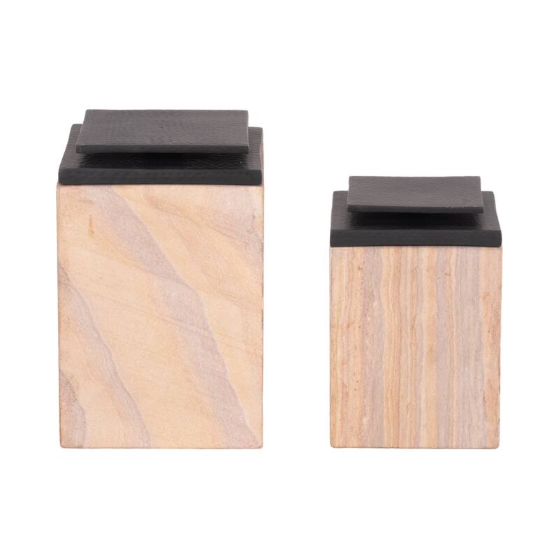 Sagebrook Home 8/9" Maverick Sandstone Boxes, Natural, 9"H, Set of 2 - 6" x 6" x 9"