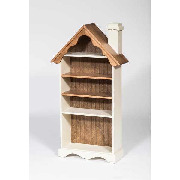 slide 2 of 3, Doll House Bookcase No Doors - Provincial Stain and Antique White