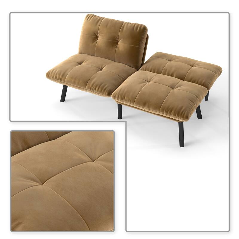 Classic Velvet Upholstered Convertible Futo Sofa Bed with Adjustable Split Backrest