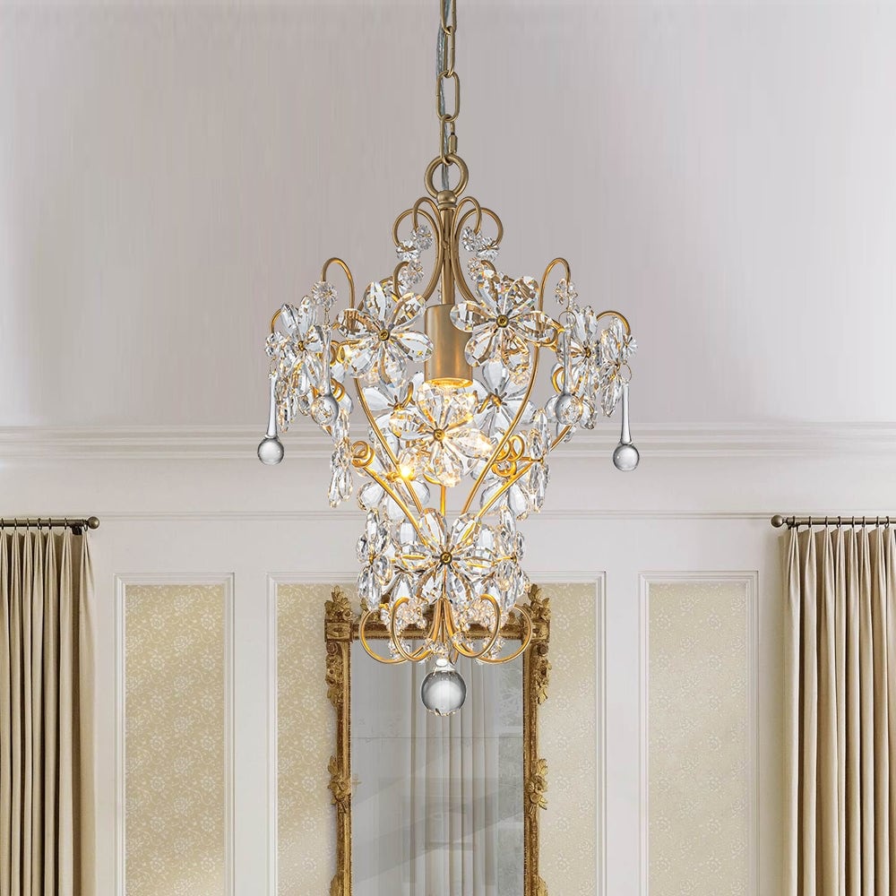 Vintage Luxe 1-Light Cutting Crystal Flower Decor Gold Chandelier