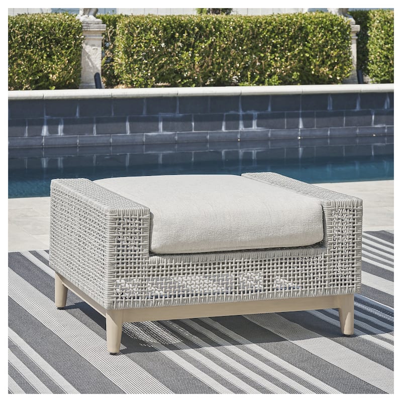 Signature Design by Ashley Seton Creek Gray Outdoor Ottoman with Cushion - 35.13" W x 24.5" D x 19" H - Grey - 35.13" W x 24.5" D x 19" H