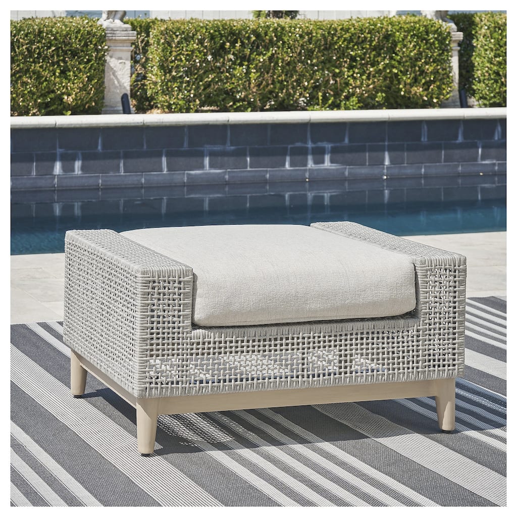 Signature Design by Ashley Seton Creek Gray Outdoor Ottoman with Cushion - 35.13" W x 24.5" D x 19" H