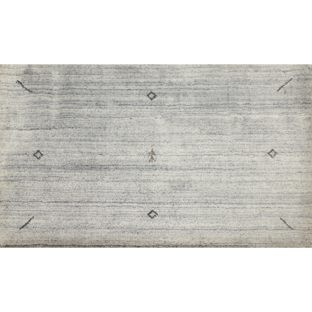 Hand Knotted Oriental 100% Wool Carpet Tribal Animal Pictorial Greys & Charcoal Gabbeh Area Rug - 3' 0'' X 2' 0''