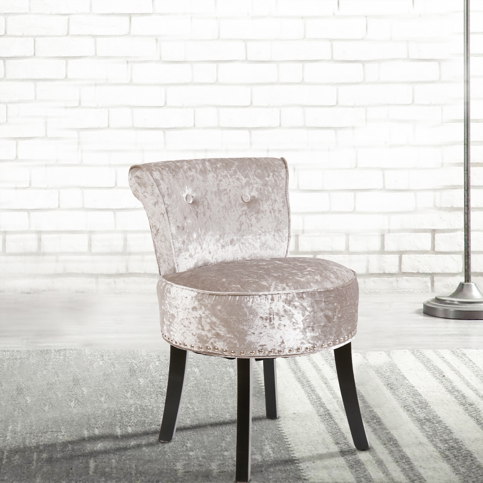 Velvet Tufted Vanity Stool Low Back Makeup Chair 19