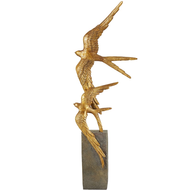 Whimsical Polystone Bird Sculpture - Gold or Black