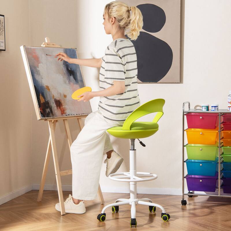 Green Ergonomic Swivel Seat Drafting Stool with Adjustable Height and Breathable Mesh Back - 20.5" x 18.5" x 35"-39.5"