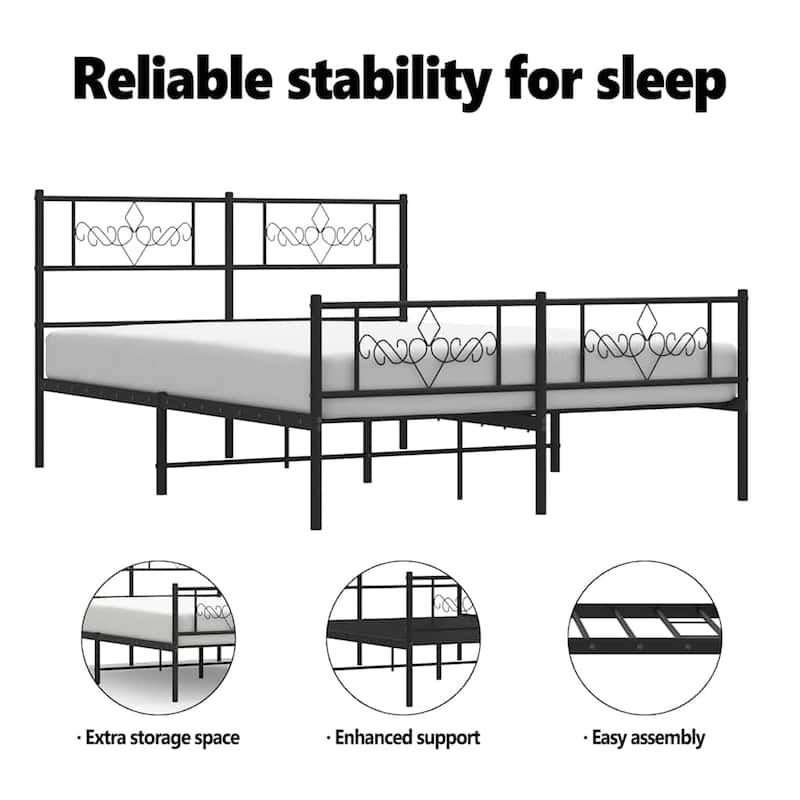 vidaXL 12 Inches Black Queen Metal Bed Frame No Mattress - 81.5" x 61.4" x 35.4"