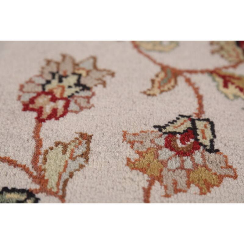 Floral Ivory Agra Indian Foyer Rug Hand-Knotted Wool Carpet - 3'1"x 5'1"
