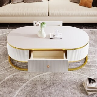 Oval Coffee Table Center Table with Drawers - Bed Bath & Beyond - 41913367