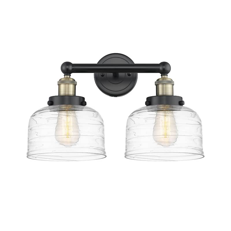 Innovations Lighting 616-2W-10-16-L Bell Vanity Bell 2 Light 16" Wide - Black Antique Brass / Clear Deco Swirl
