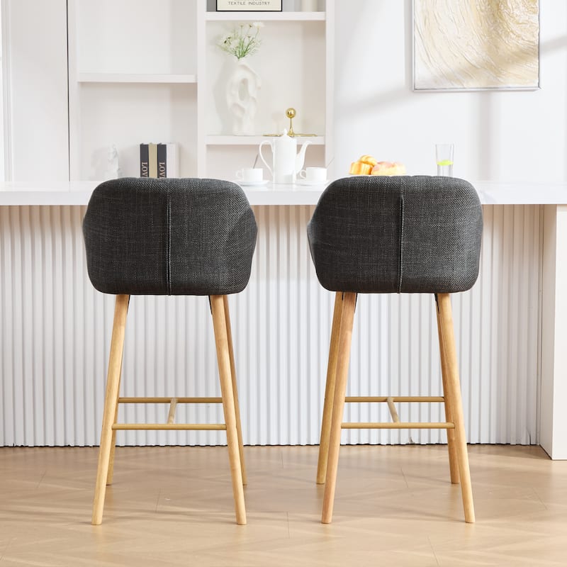 Modern Bar Stools Set of 2, Kitchen Island Tall Chairs with Back, Arm, Footrest and Solid Wood Leg, Upholstered Bar Stools