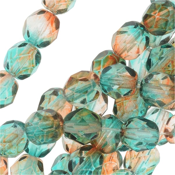 Czech Fire Polished Glass Beads 6mm Round Two Tone Teal/Topaz (25)