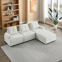 Living Room L-shaped Sectional Sofa Modular Couch w/ Ottoman, White ...
