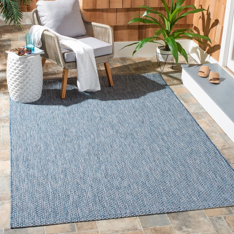 SAFAVIEH Courtyard Begajeta Indoor/Outdoor Waterproof Patio Backyard Rug. - 5'3" x 7'7" - Navy/Grey