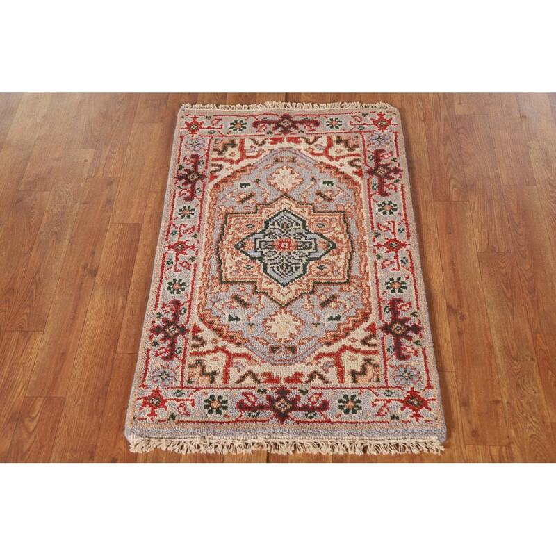 Geometric Grey Heriz Serapi Indian Rug Hand-Knotted Wool Carpet - 2'0"x 3'0"