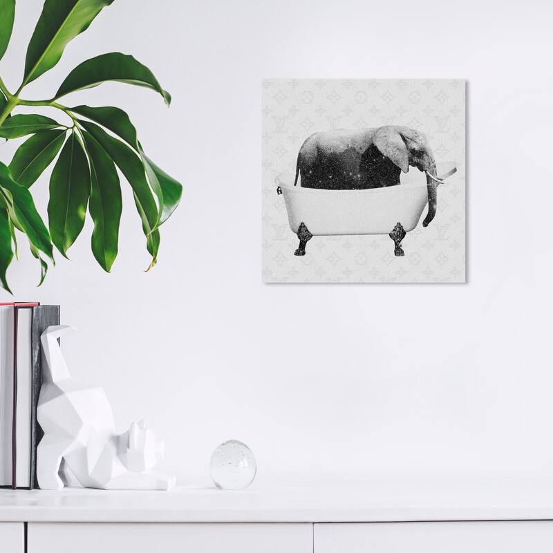 Wynwood Studio Prints Bath and Laundry Elephant Baths Black and Glam Wall Art Canvas Print - 12 x 12