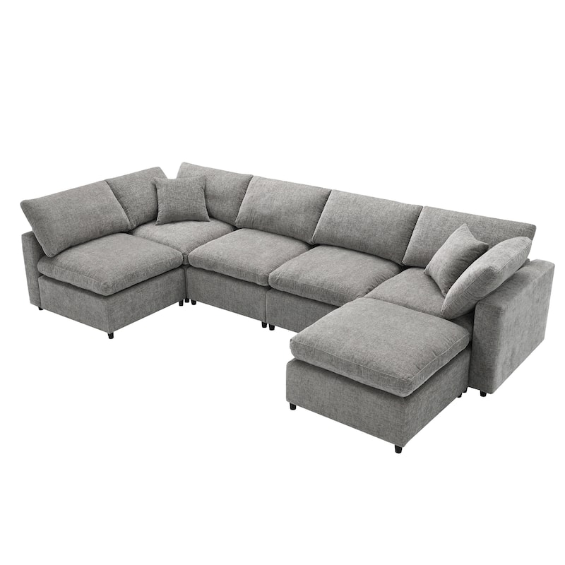 130'' U-Shaped 6-Seater Modular Sectional Sofa with Ottoman, Convertible Sleeper, and Customizable Layout Options