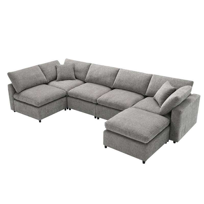 6-Piece Modular Cloud Chenille Sofa Bed with Ottoman by Harper&Bright Designs.