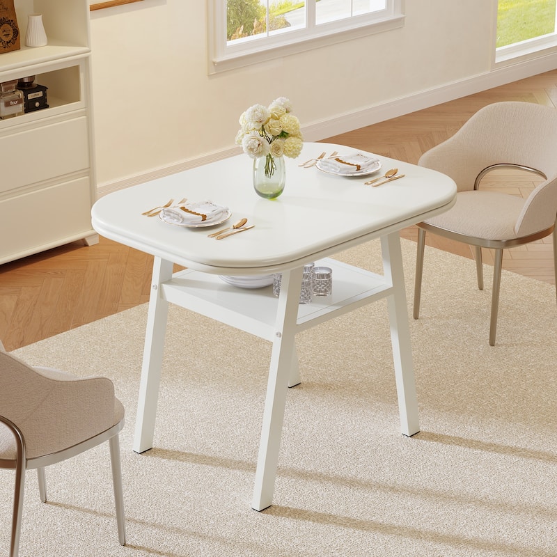 31.5 '' Small Kitchen Dining Table with Storage Shelf for 2-4 People