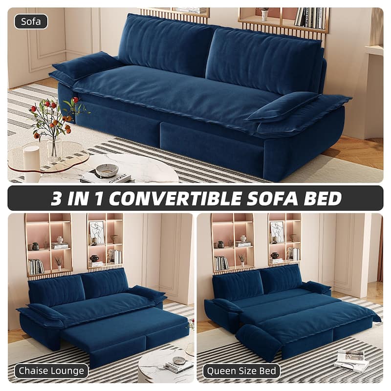 3-in-1 Convertible Sleeper Sofa Loveseat with 2 Soft Pillows, Pull-Out Sofa Bed, Chaise Lounge Sofa for Living Room