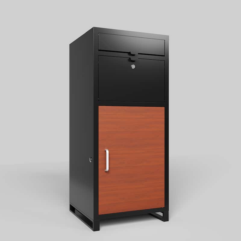 Roomfitters Outdoor Floor Standing Parcel Drop Box with Mechanical Lock, Anti-Theft Steel, Black and Brown - Black+Brown