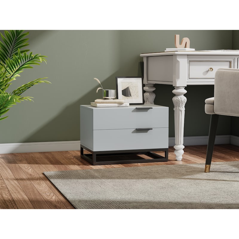Modern 2-Drawer Nightstand Wood Storage Cabinet Sofa Beside Table for Hallway Bedroom
