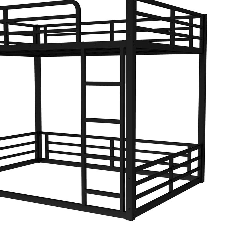 Metal Bunk Bed, Full over Full Floor Bunk Bed Frame,Heavy-Duty Bunk Bed for Kids, Teens, Adults, Noise-reduced Design, Black