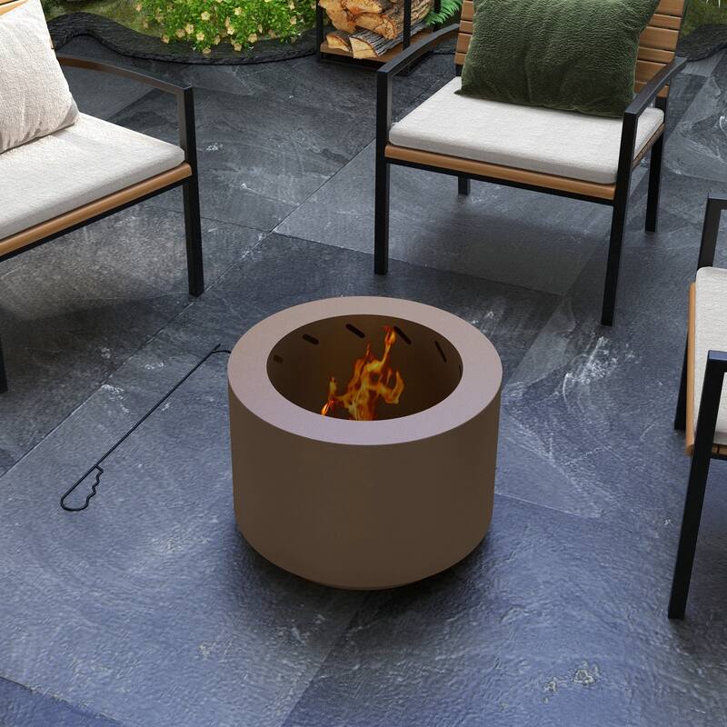Outsunny Smokeless Fire Pit, 19" Portable Wood Burning Firepit with Poker, Low Smoke Camping Bonfire Stove