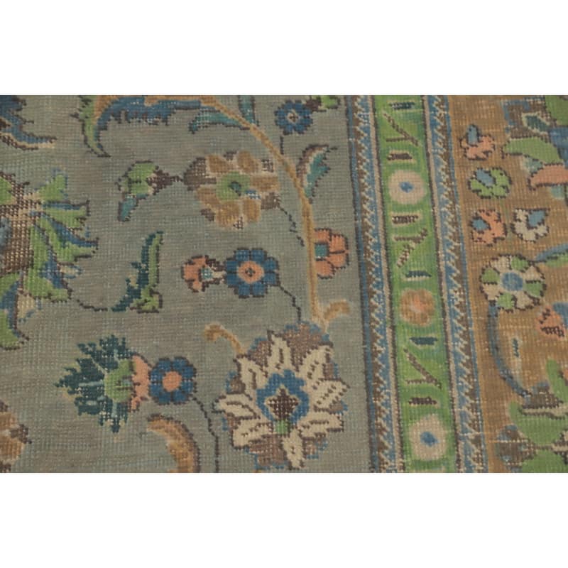 Hand Knotted Oriental 100% Wool Carpet Traditional All-Over Greys & Charcoal Tabriz Area Rug - 13' 3'' X 9' 8''