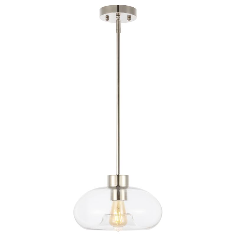 SAFAVIEH Lighting Ottilde Glass Shade Pendant - 11 In. W x 11 In. D x 15-45 In. H - Clear/Nickel - 11Wx11Dx45H