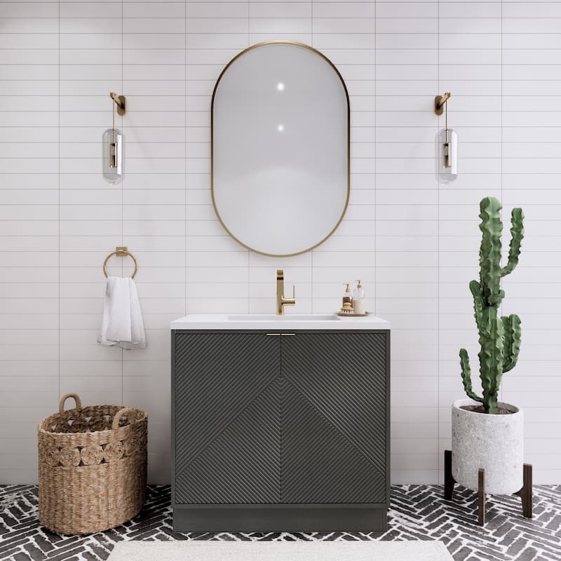 Milano 36" Freestanding Bathroom Vanity with Reinforced Acrylic Sink - 35.42" x 19.49" x 35.46'' - Black