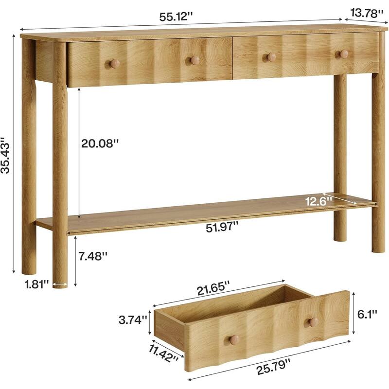 Console Tables for Entryway, 55-Inch Modern Sofa Table with 2 Drawers, Open Shelf - 55.11" L x 13.7" W x 35.43" H