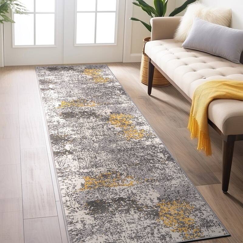 World Rug Gallery Perugia Modern Abstract Area Rug - 2' x 7' - Yellow - Runner