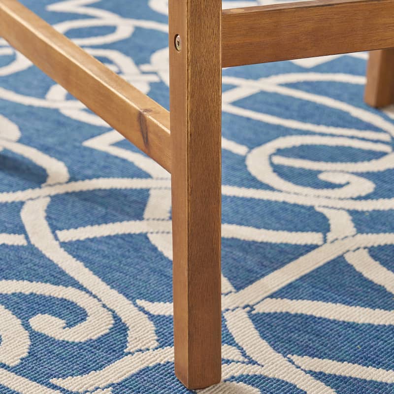 Roomfitters 2-Piece Outdoor Acacia Wood Bar Stools with Armrests and Cushions, X-Back Patio High Dining Chairs