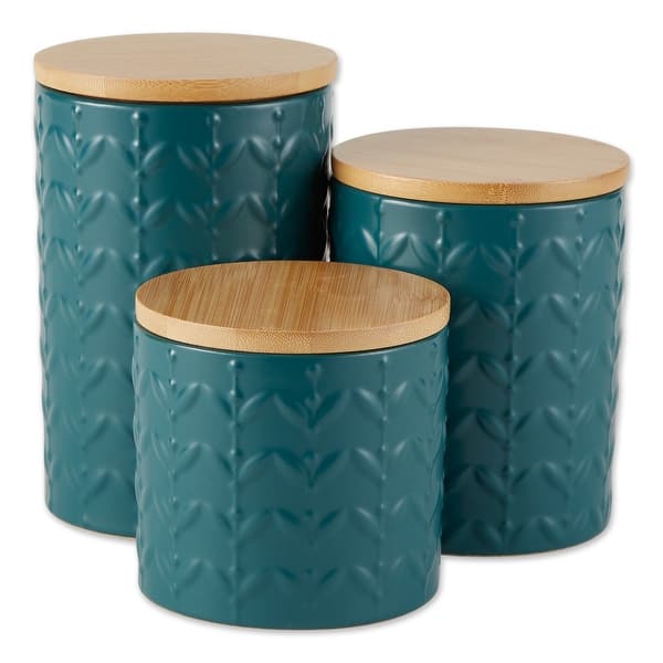 slide 1 of 46, Retro Vine Texture Ceramic Canister (Set of 3) 2 Cup/2.5 Cup/3.5 Cup Capacity - Teal Vine