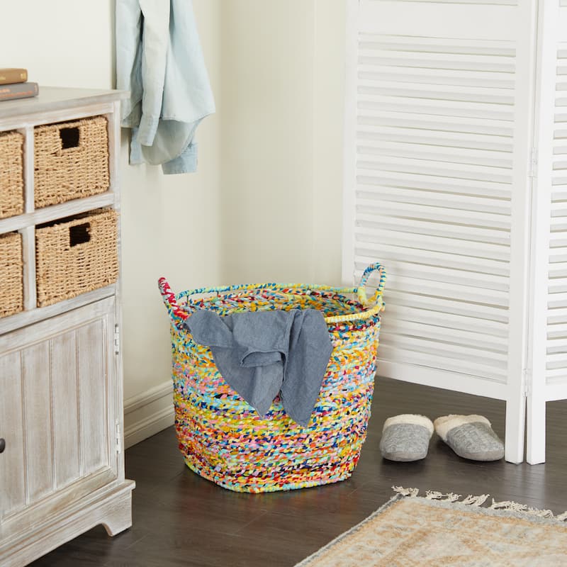 CosmoLiving by Cosmopolitan Cotton Fabric Handmade Storage Basket with Handles - White, Gray, Multi Colored - Multi Colored