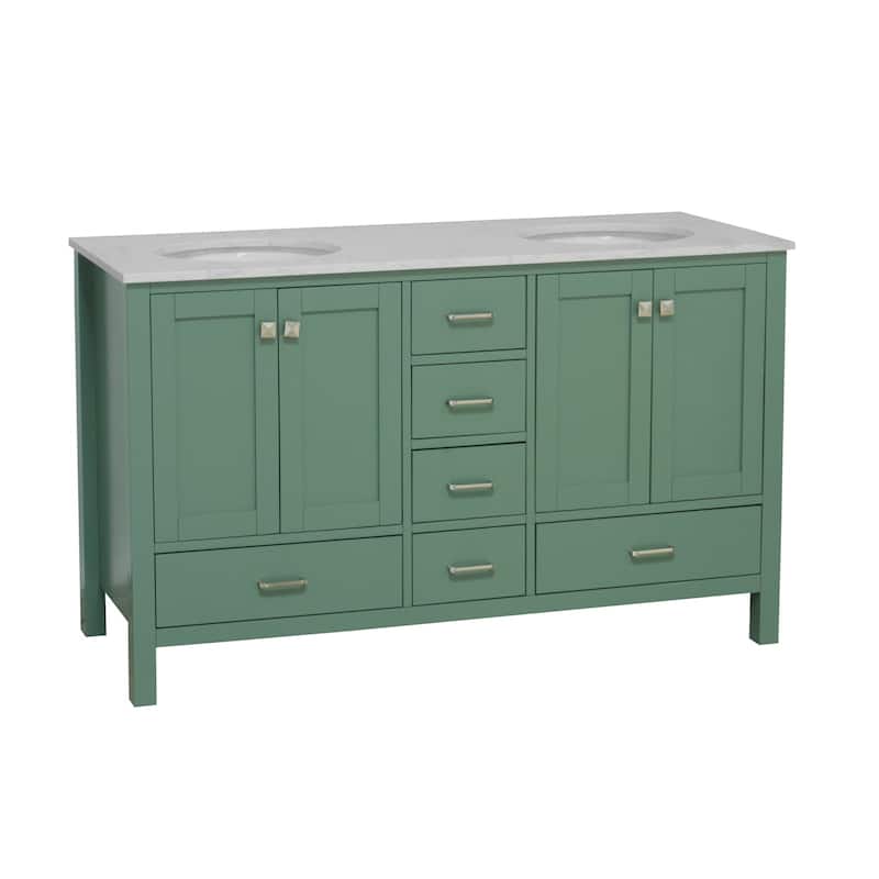 KitchenBathCollection Horizon 60" Double Bathroom Vanity with Engineered Carrara Top